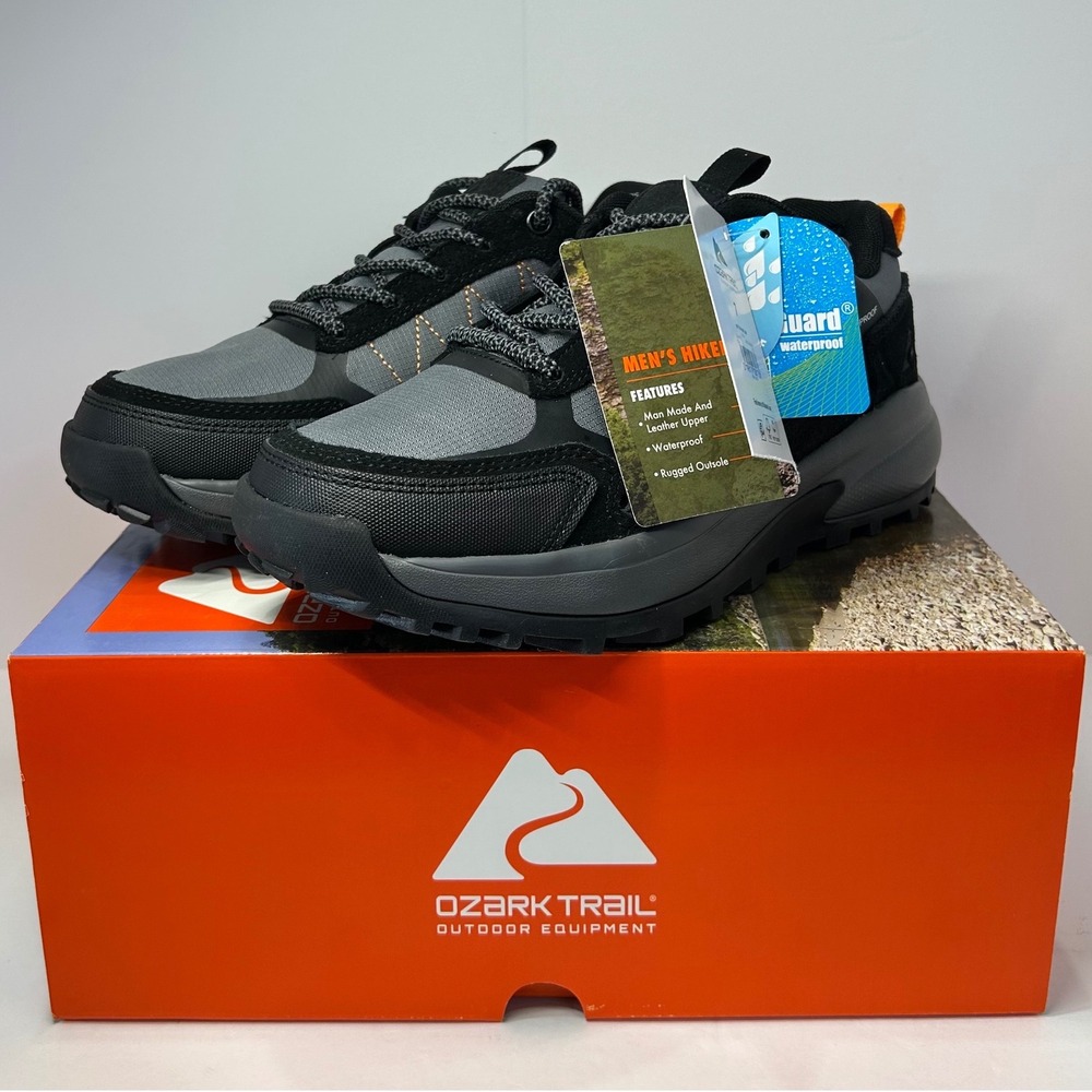 Ozark Trail Mens Hike Low Waterproof Hiking Shoes Black Grey Men's Size‎ 7 New
